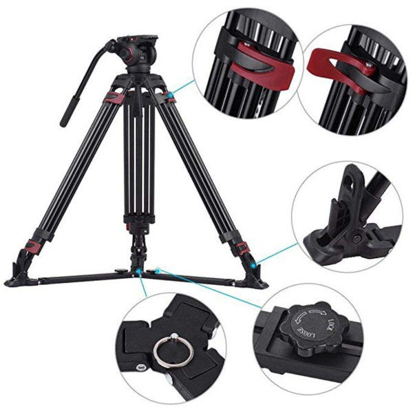 Miliboo MTT609A Hidrolik Kafalı Profesyonel Alüminyum Tripod - Görsel 4